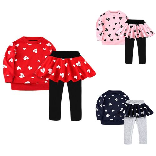 Little Girls Outfits Toddler Long Sleeve Heart Print Sweatshirt Top Leggings Set
