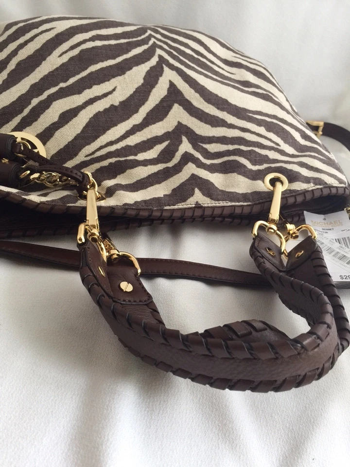Bolso de Mano Michael Kors Benet de Lona Nuevo con Etiquetas Difícil de Encontrar con Borde de Cuero Marrón
