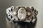 Vintage Victorian Style Sterling Silver Pinky Ring Size 3 Clear Oval Stone 925