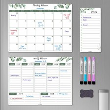 ALEZEL Magnetic Calendar Whiteboard for Refrigerator, Dry 13"x10", Greenery