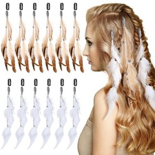 Geyoga 12 Pcs Clip in Hair Feathers with Beads, Boho Feather Hair Clips for W...