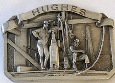 Vintage Hughes Tool Company Oil Drilling Pewter Belt Buckle