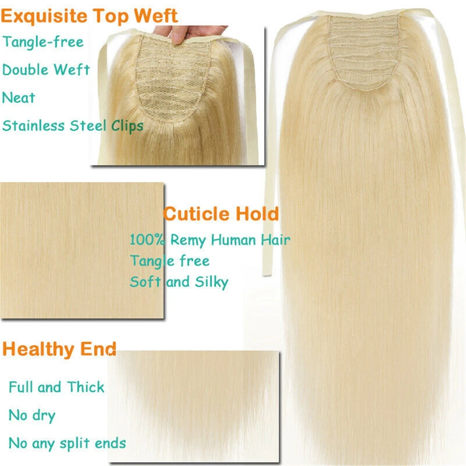 Extensiones de cabello rubio de doble trama 150 g en cola de caballo cabello humano Remy real EE. UU. Foto 2 de 4