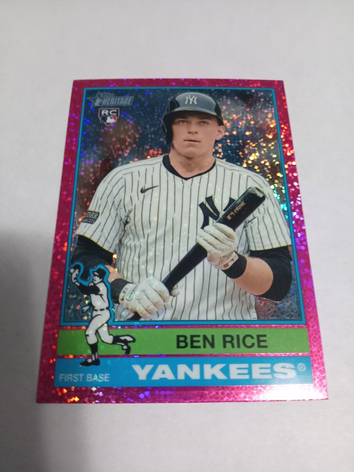 Topps Heritage Ben Rice Yankees Rookie Chrome Pink Sparkle Refractor #406 2025