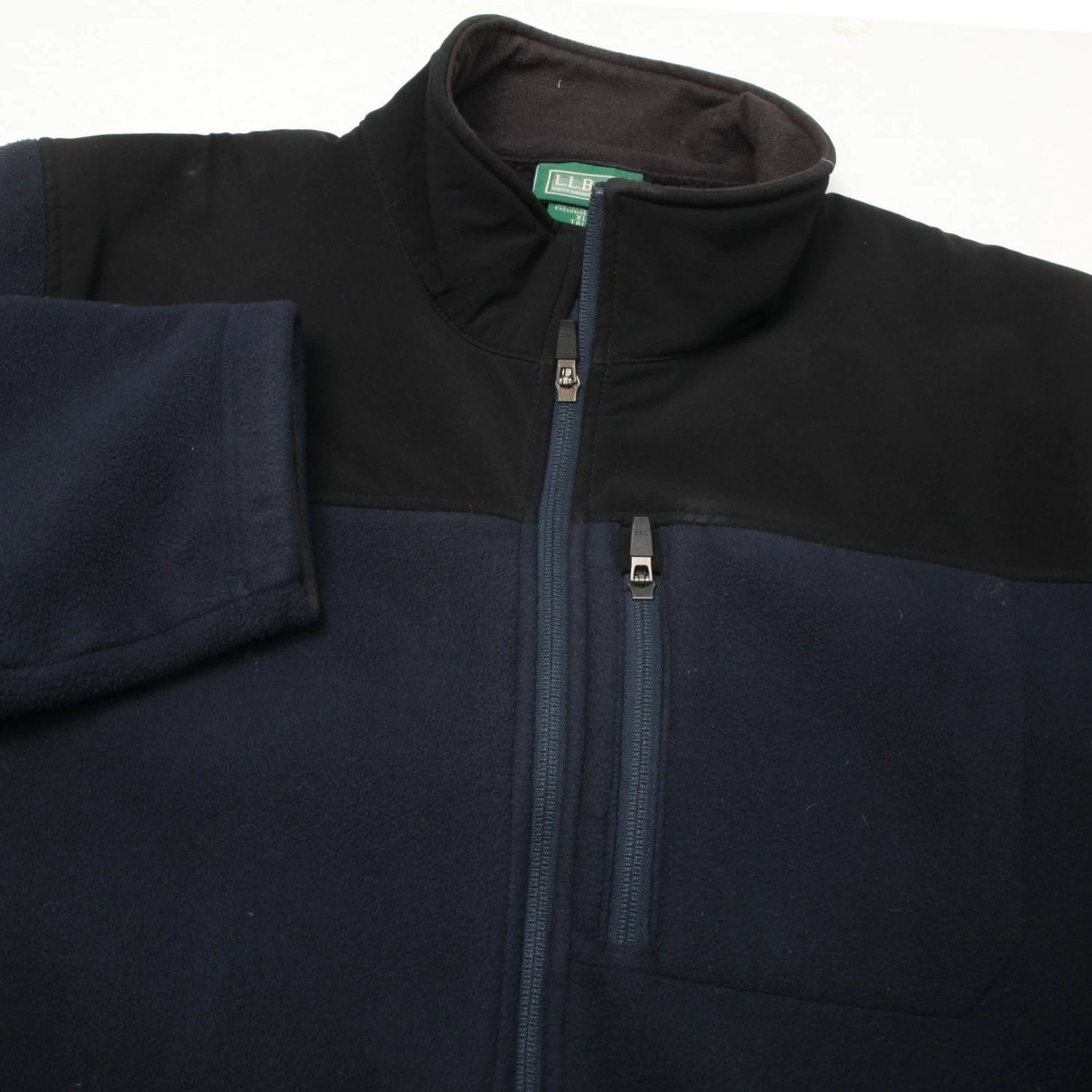 L.L. Bean Fleece Jacket Mens XL Tall Navy Blue Polartec Full Zip Mixed Media