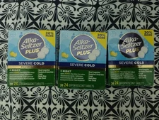 3 Alka-Seltzer Plus Powerfast Fizz Severe Night Cold Medicine (Lemon) 24 Tablets