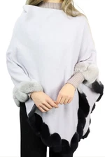La Fiorentina Angled Rex Rabbit-Fur Trimmed Grey Poncho Fall Winter $599