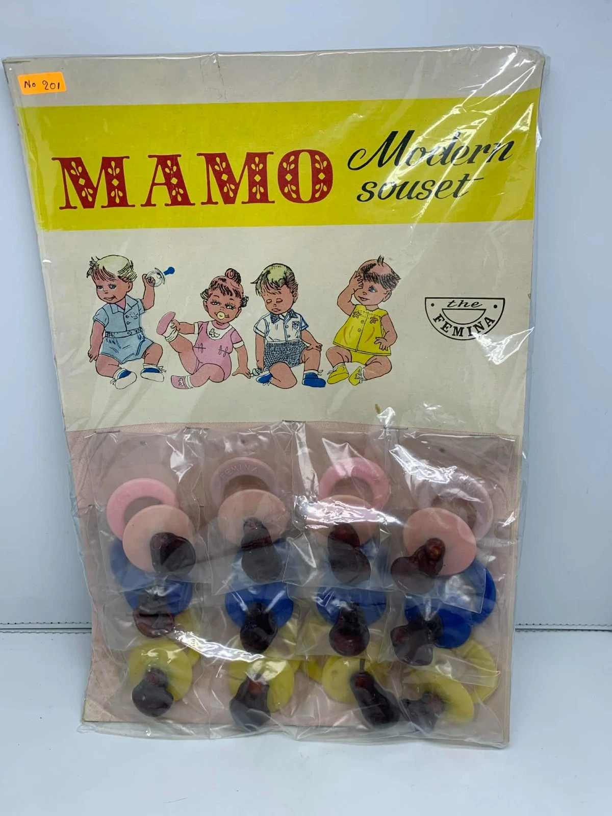 Vintage 12x Mamo Modern Souset Pacifier Baby Femina '60s Greek RARE UNUSED