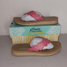 Skechers Wedge Cali Sandals UK 5 Womens Pink Coral Yoga Foam  Flip Flops