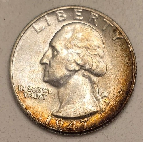 *HIGH GRADE* 1947-D Washington 90% Silver Quarter Denver *ALBUM TONING*