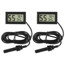 2Pcs TPM-10 Digital Mini Hygrometer Thermometer Gauge with Probe LCD Black 2PCS