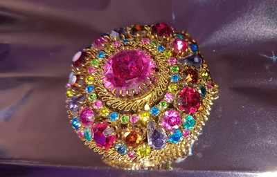 Gemstones filigree Austrian crystal multi-colored Brooch sparkling watermelon !