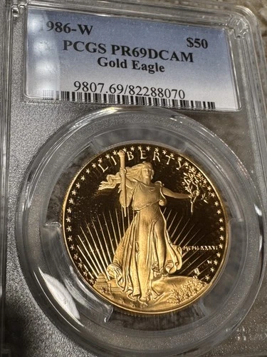 1986 W 1 OZ $50 PROOF GOLD EAGLE PCGS PR69 DCAM Blue label