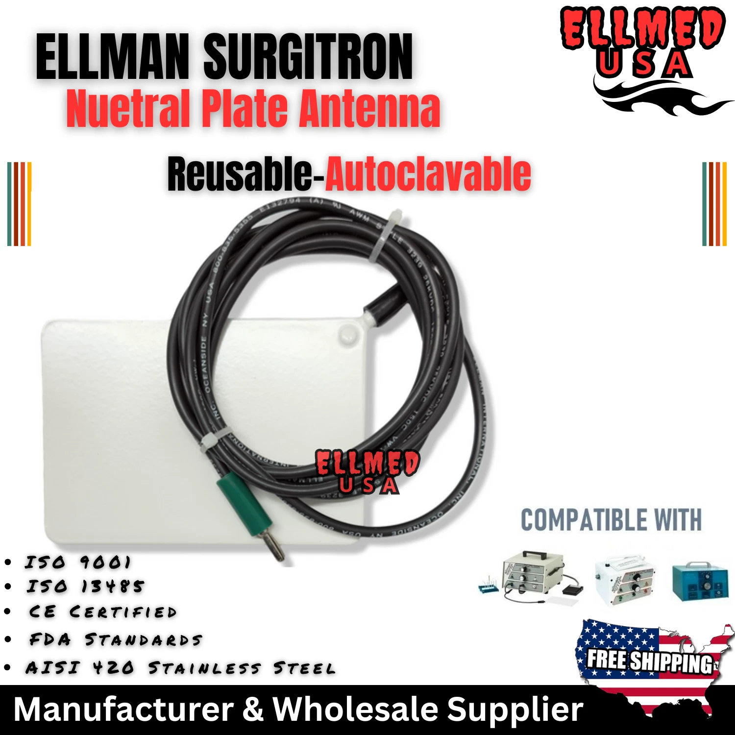 Ellman Surgitron FFPF Neutral Plate OEM Antenna Ellman Plate Autoclavable New CE image 3