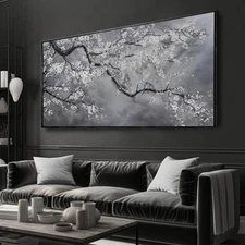 Plum Blossom Wall Art Framed Wall Art Decor Canvas Birds Wall Decorations Bed...