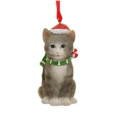 Transpac 3.75In Christmas Kitty, Polyresin, Cat Feline Meow M2577-Dr Gray