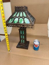Original Natural Gas Antique Ford Brothers Mission Green Slag Cast Iron Lamp