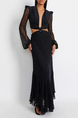 Plunge Netted Beach Dress (Exclusive) Black / M
