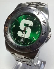 Sun Time Michigan State Spartans Men's Watch Silver Green Date New Battery