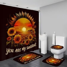 Sunflower Shower Curtain Set 4 PCS Bathroom Bathroom Accessory Yellow Black