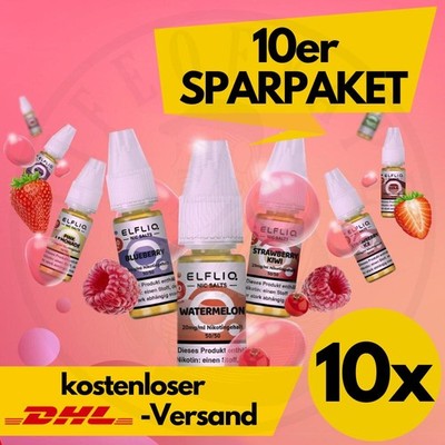 10x ELFLIQ by ELFBAR ELFA E-Liquid Sparpaket 10/20mg Nikotin NicSalt 100ml Vape