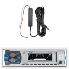 Pyle PLMRB29W Single DIN Boat In-Dash White Receiver, 12V Amplifier Booster Kit