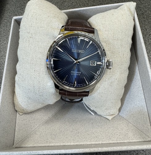 Seiko Presage Automatic Blue Dial Brown Leather Band Watch SRPK15 Made In Japan - Picture 2 of 11