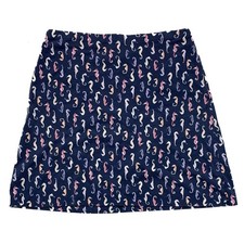 J Jill Women M Mini Skirt Jersey Knit Pockets Seahorse Print Preppy Pull On