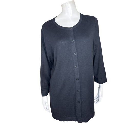 Isaac Mizrahi Live! Solid Cardigan with 3/4 Sleeves Pitch Black 1X Pockets