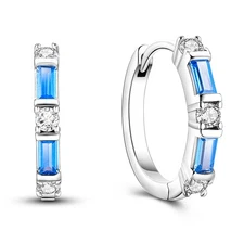 MULA Fresh Blue White Hoop Earrings AAA CZ For Women Jewelry 925 Sterling Silver