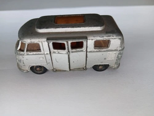 1960s Matchbox Lesney #34 Silver Volkswagen VW Camper Bus metal die cast car