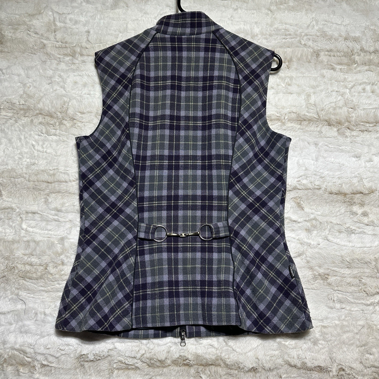 Arista Equestrian Heritage Wool Plaid Vest LG Blue Washable Bit Accent EUC