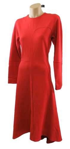 COS High-Neck Red Midi Maxi Dress Womens Size 8 / 36 Long Sleeves Stretch Work - Picture 2 of 8