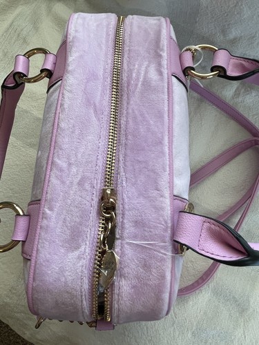 JUICY COUTURE Bowlers Velour Purse Crossbody Bag + 2 Handles Pink Gold Hardware - Picture 6 of 22