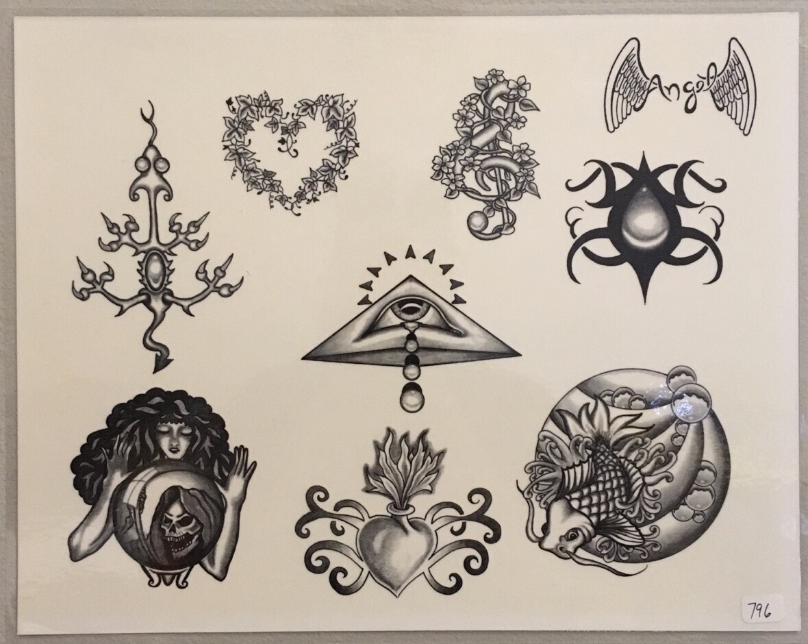 tattoo-flash-single-sheet-print-by-angel-various-designs-psychic-heart-11-x-14-ebay