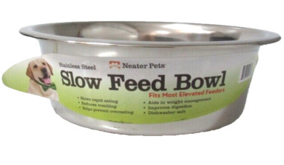 DOG SLOW FEED Bowl  Dish Stainless Steel Digestive Control Bloat Reduce 8'' NEW