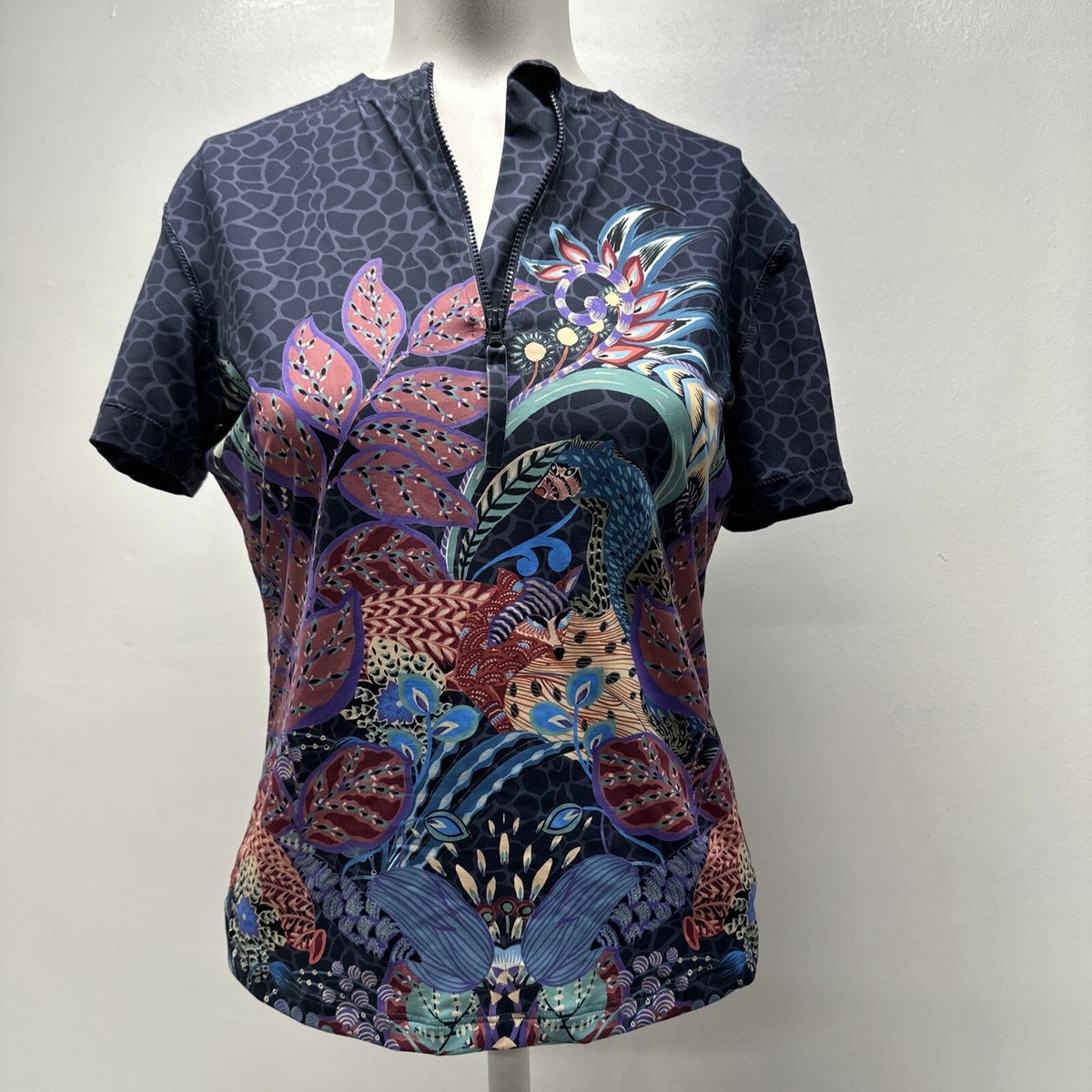 Johnny Was Rash Guard Surf Shirt Short Sleeve Swim Suit Top SS Zip