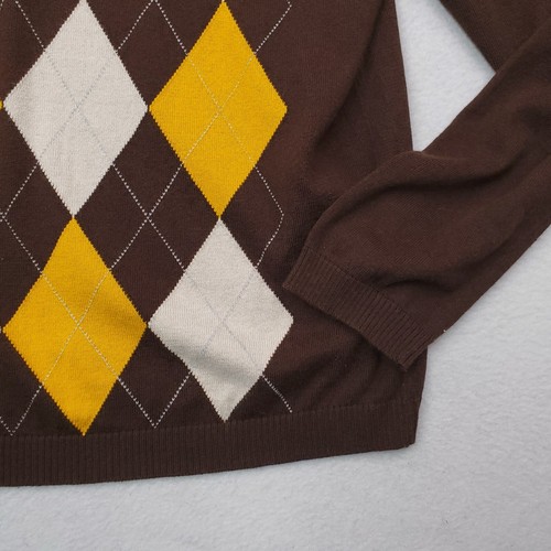 Banana Republic Sweater Men Large Brown Yellow Argyle Diamond Cashmere Blend VTG - Picture 2 of 11