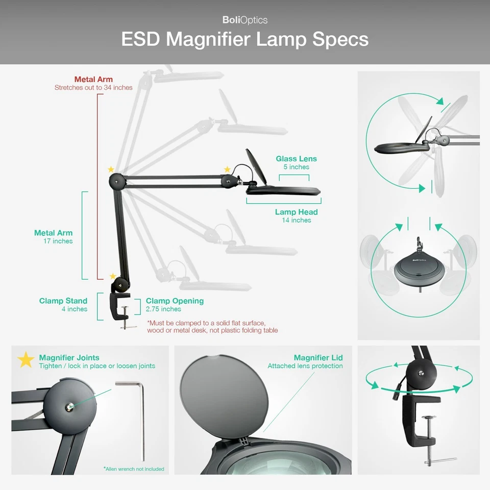 ESD LED Magnifying Lamp w/ Clamp for PCB Soldering, Electronics Repair - Image 4 of 4