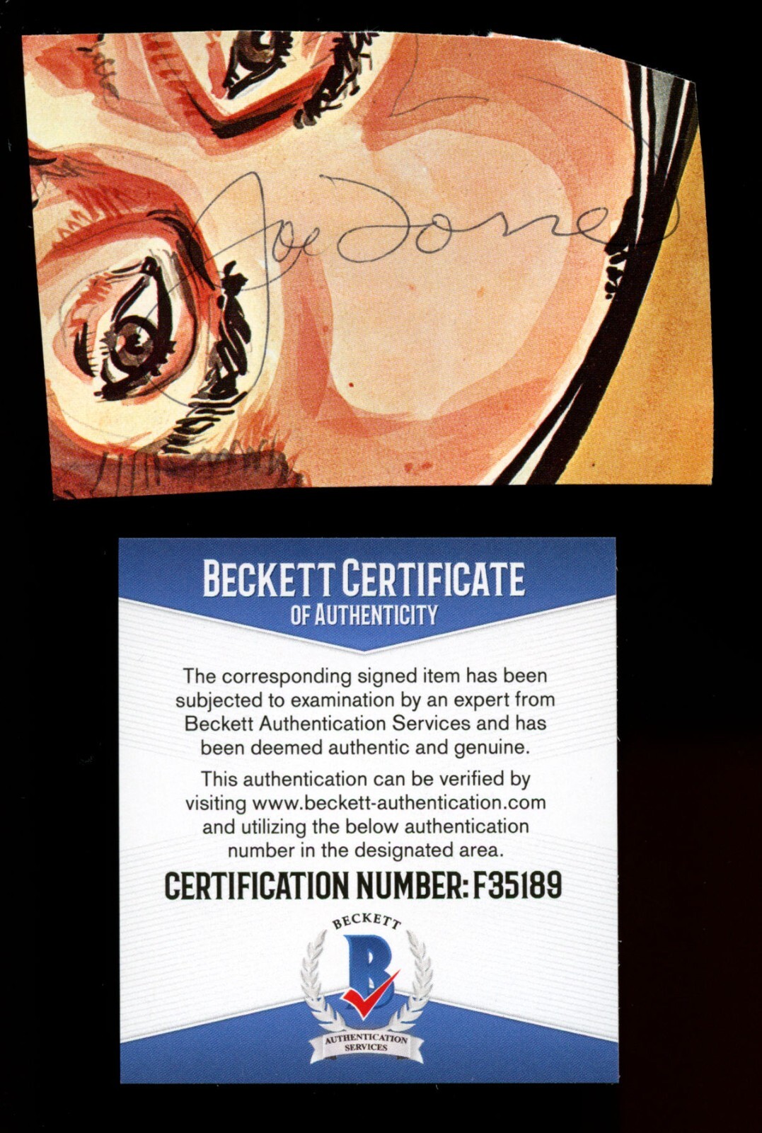 Joe Torre Autographed Signed autograph auto 2x3.5 small cut BC Beckett Certified BAS 