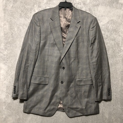 Chaps Blazer Jacket Gray Houndstooth Silk Wool Blend Sport Coat Suit 42L Mens