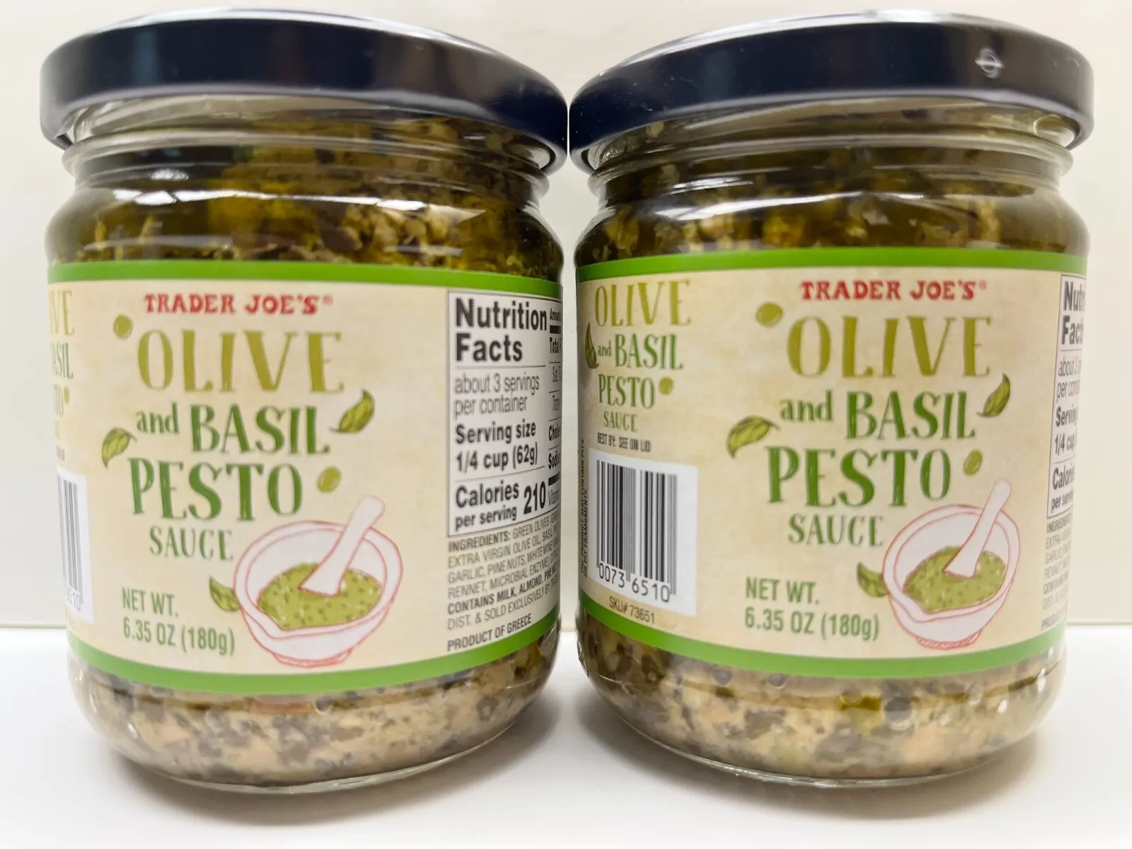 2 Bottles Trader Joe’s OLIVE and BASIL PESTO Pesto Sauce  6.35 OZ Each NEW ITEM