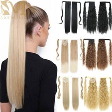 Synthetic Long Straight Wrap Around Clip In Ponytail Hair Extension Fake Hair