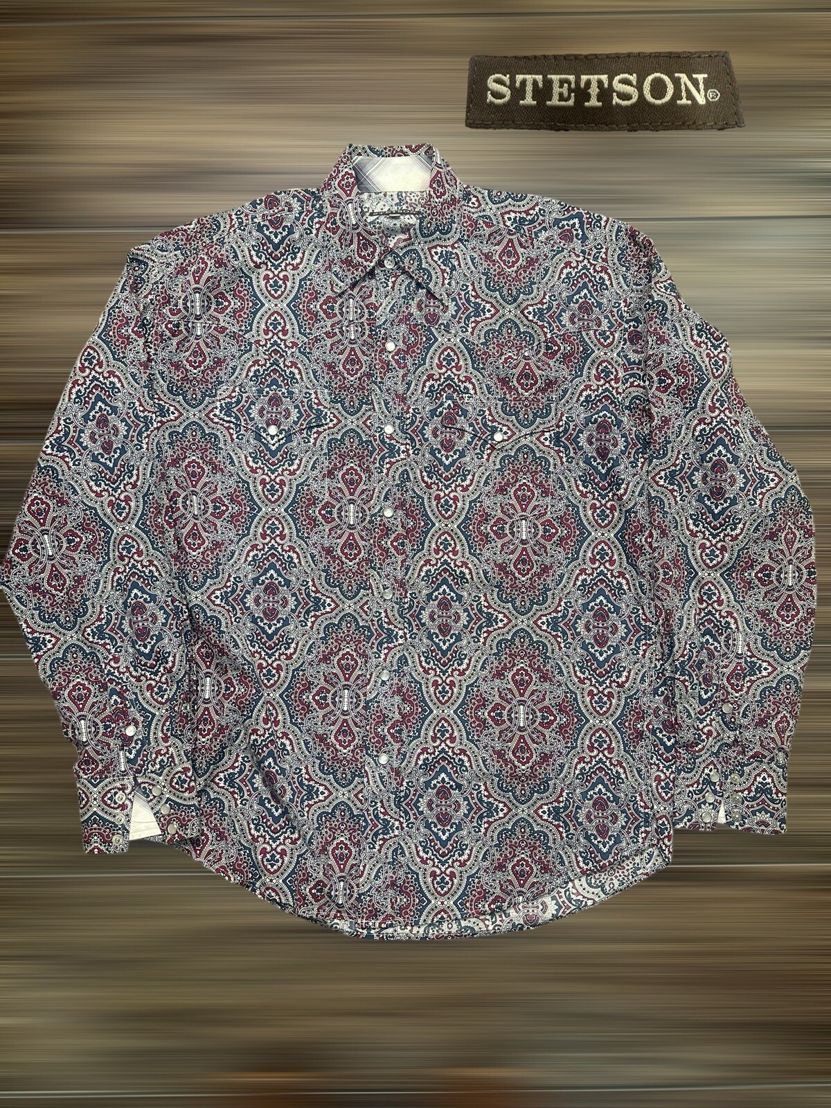 Stetson Paisley Floral Western Pearl Snap Long Sleeve Shirt Size M