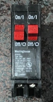 LOT OF 3 Westinghouse-Bryant BD2020 2 Pole 20 AMP Circuit Breaker