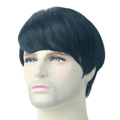 10 Synthetic Black Hair Short Straight Full Wig Men Hairpiece