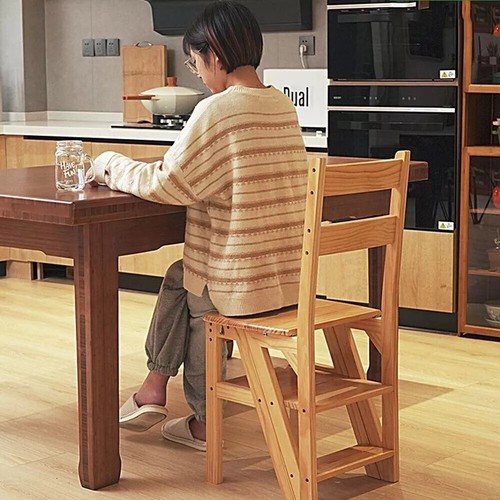 4 In-1 Folding Step Stool Ladder Wooden Chair Bookshelves Kitchen Household HOT! - Picture 2 of 10