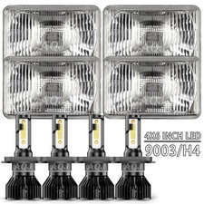 4x6 Stock Glass Lens Metal Headlight 6000k 6k Led Hid Light Bulb Headlamp Set