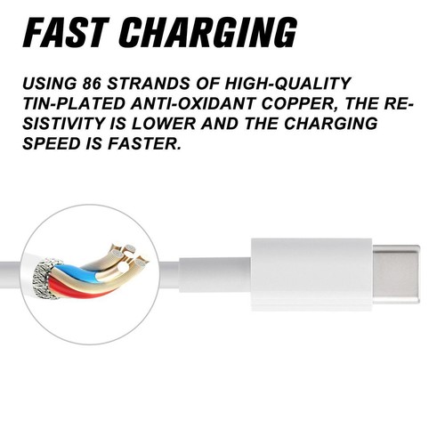 USB-C / Type-C to Type-C Charger Cable For Fast Data Charging, Sync Lot C8 - Zdjęcie 7 z 14