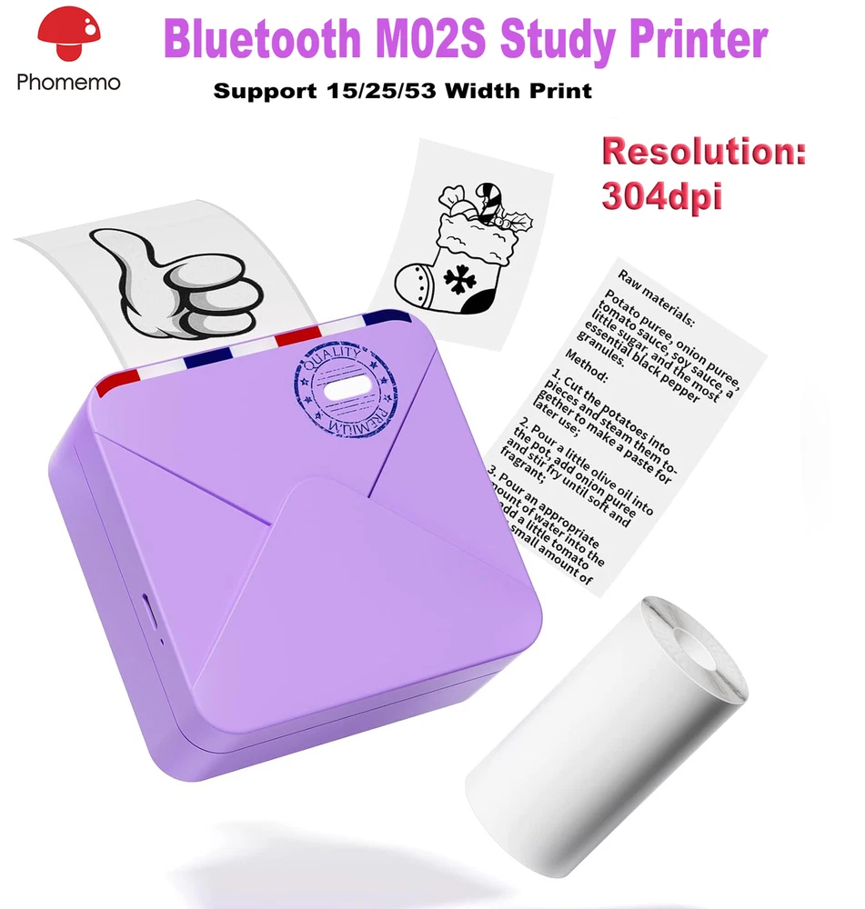 M02S Pocket Bluetooth Thermal Printer - 300dpi HD Photo & Label Maker